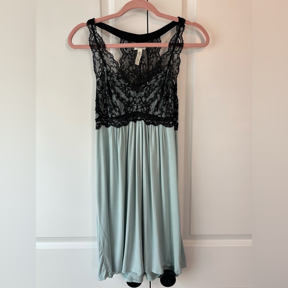 Soma Racerback Tank Cool Nights Black Lace Light Blue Nightgown (Size S)